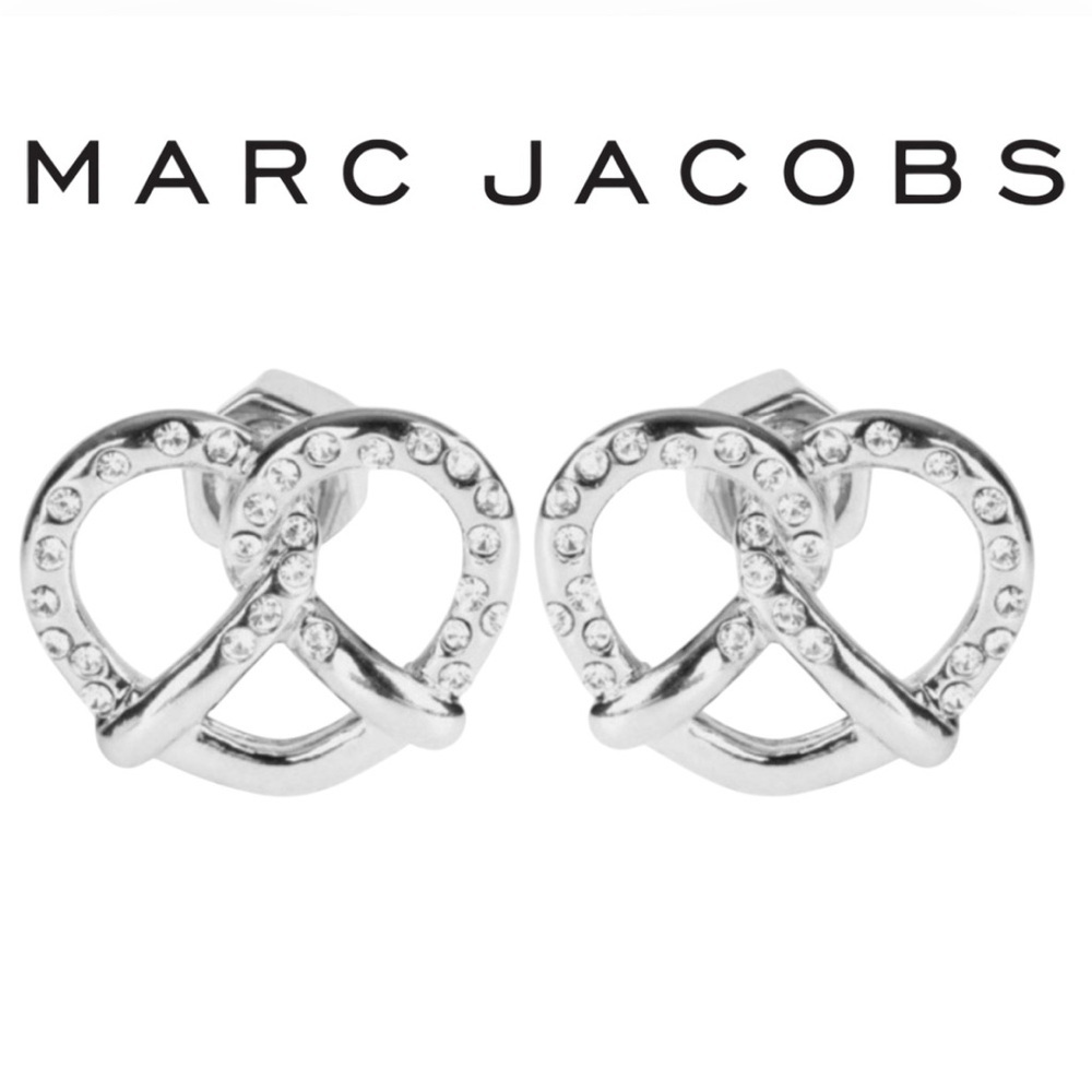 Marc by Marc Jacobs Pretzel Earrings • Silver Rhinestone Studs • NWT on Card